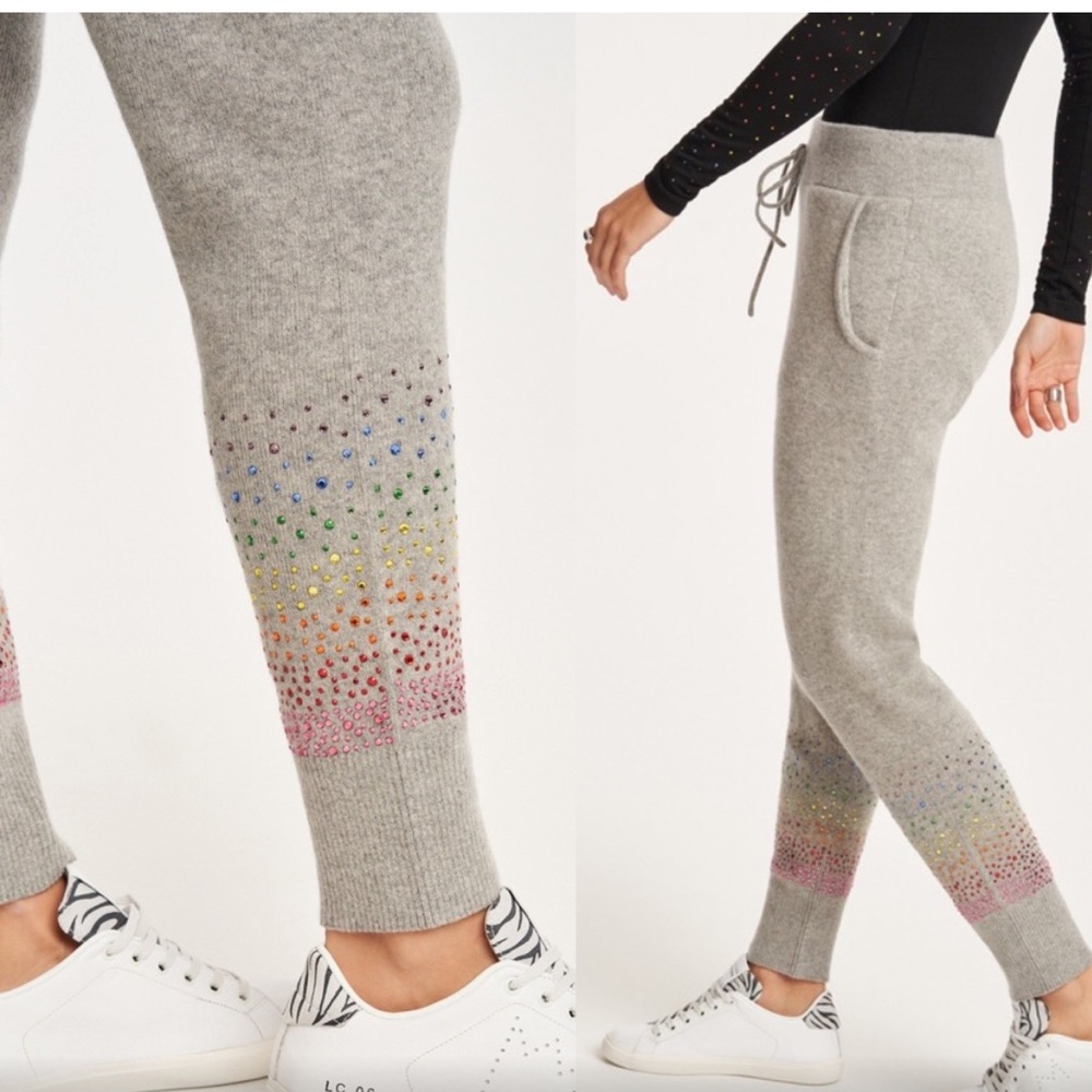 NWT Carolyn Rowan X Stephanie Gottlieb Cashmere Pants with Swarovski Crystals L